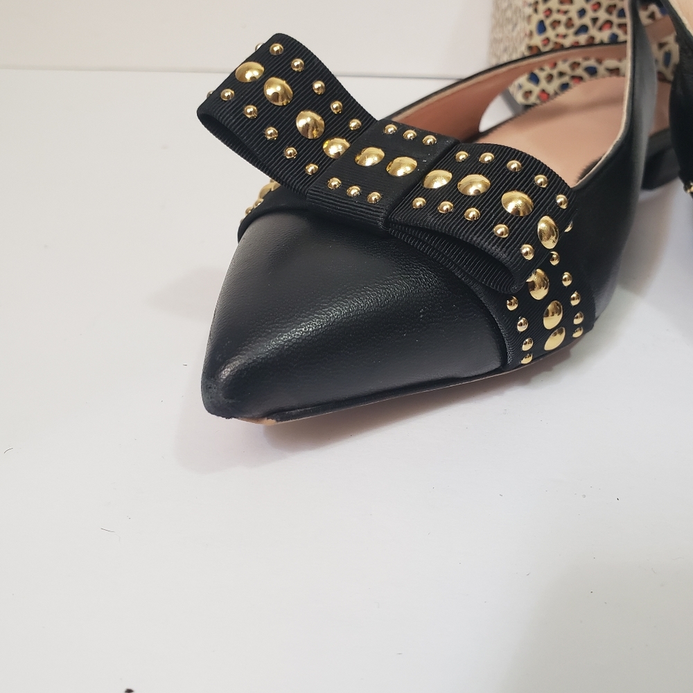 J.Crew Black Studded Bow Slingback Sandals 7.5 - Picture 2 of 10
